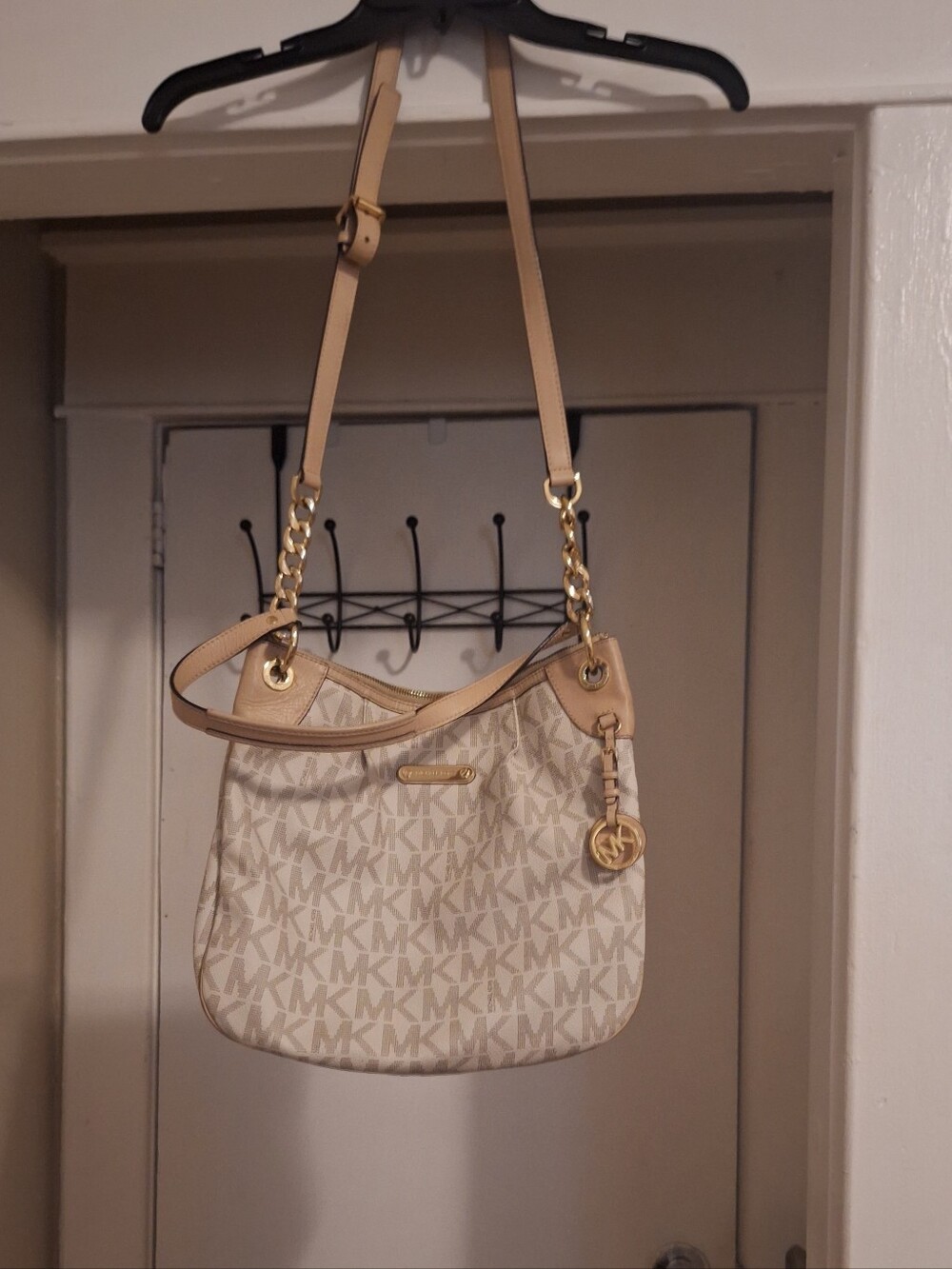 Michael Kors Beige Signature MK Monogram Crossbody Bag